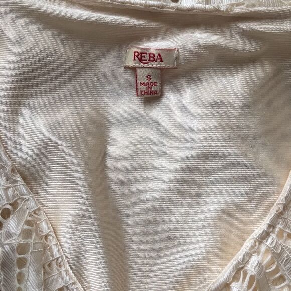 Reba Ivory Cream Chunky Eyelet Lace Ruffle Collar Hi Low Dress NWT Size Small - Picture 8 of 9